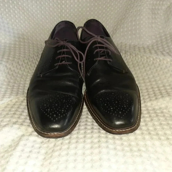 TED BAKER-Marar-Black Leather/Purple Stitching Derby Brogues-Size 10-Excellent - Picture 3 of 7